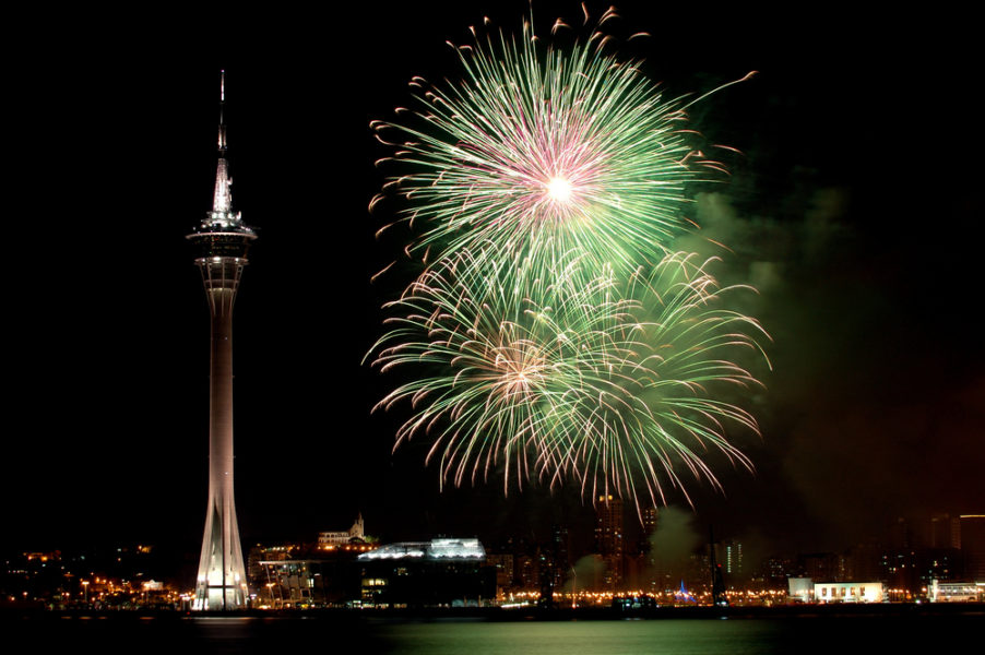 The Macau Tower is a focal point for Chinese New Year in Macau with a fireworks display