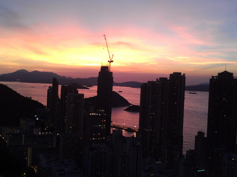 Sunset over Kennedy Town in Hong Kong