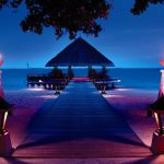 Exterior view jetty night view, Angsana Ihuru and Banyan Tree Vabbinfaru, Maldives, Banyan Tree hotel group