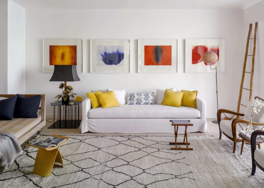 living room, sofa, artwork, chairs, sidetable