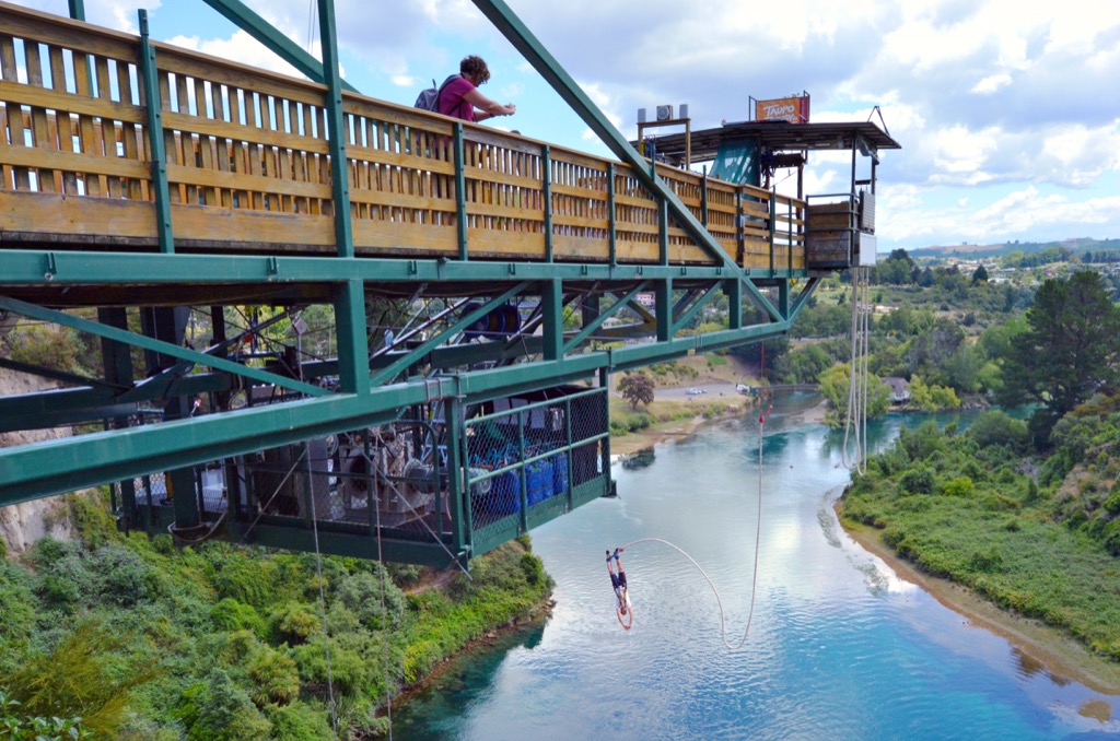 Bungy jumping is one of the activities available when camping at Lake Taupo