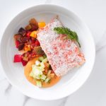 Home delivery: Coconut crusted wild Sockeye salmon with ratatouille and sweet potato puree