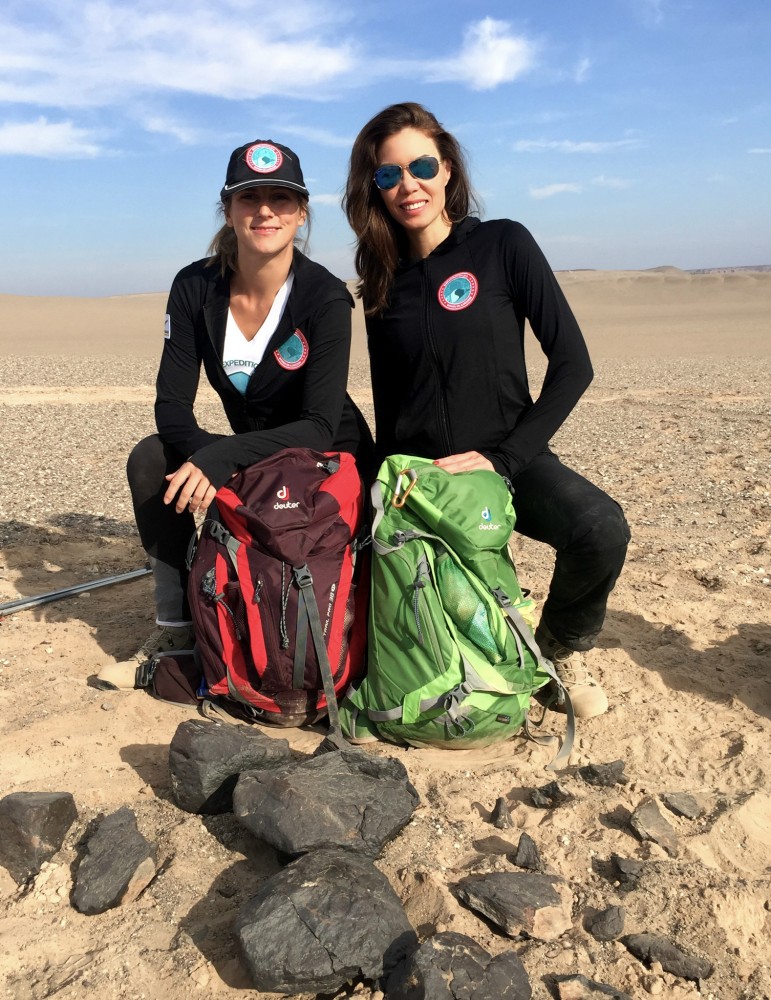 Christine (right) tackled the Lut Desert under the banner of Women On A Mission. Picture: WOAM/Sandra Lim