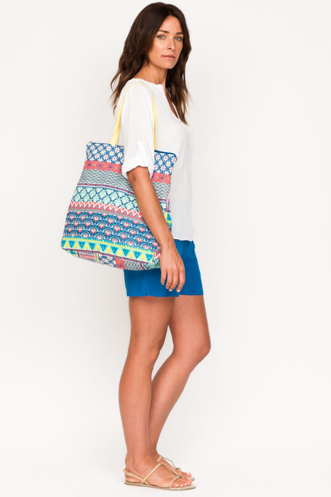 Swimsuit cover-ups: Spring panel print bag in 100 percent cotton canvas, Firefly Clothing, 6334 2391, facebook.com/fireflyclothinghongkong
