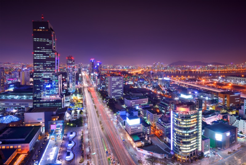 The famous Gangnam area of Seoul at night