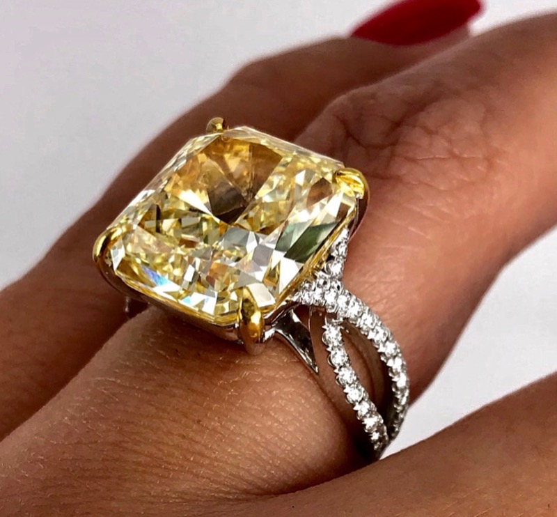 Yellow cushion cut diamond in excess of 12 carats