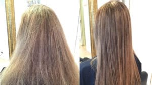 Image of before and after hair treatment at Glow