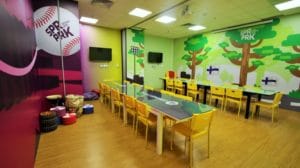 Image of SuperPark baseball racing party room for story on kids' party venues in Hong Kong