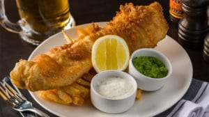 image of fish and chips at London House, one of the top restaurants in Hong Kong