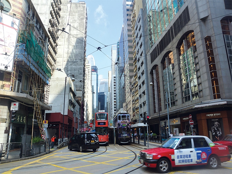 Sheung Wan Hong Kong road with tram