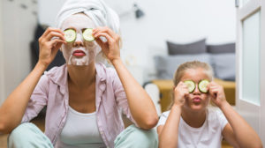 How to look less tired - mum and daughter with face mask