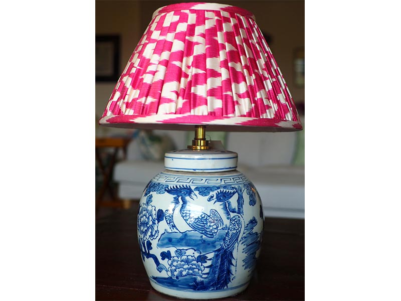 Vintage ginger-jar lamp base, $2,200, with selection of silk and cotton shades, from $1,000, The Ginger Jar Lamp Co
