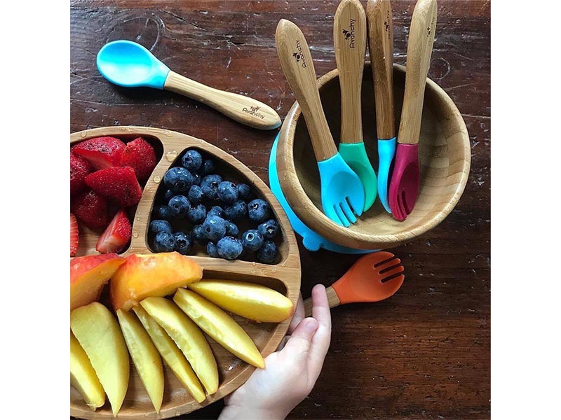 Avanchy bamboo suction bowl with spoon for babies, $180, Petit Tipp