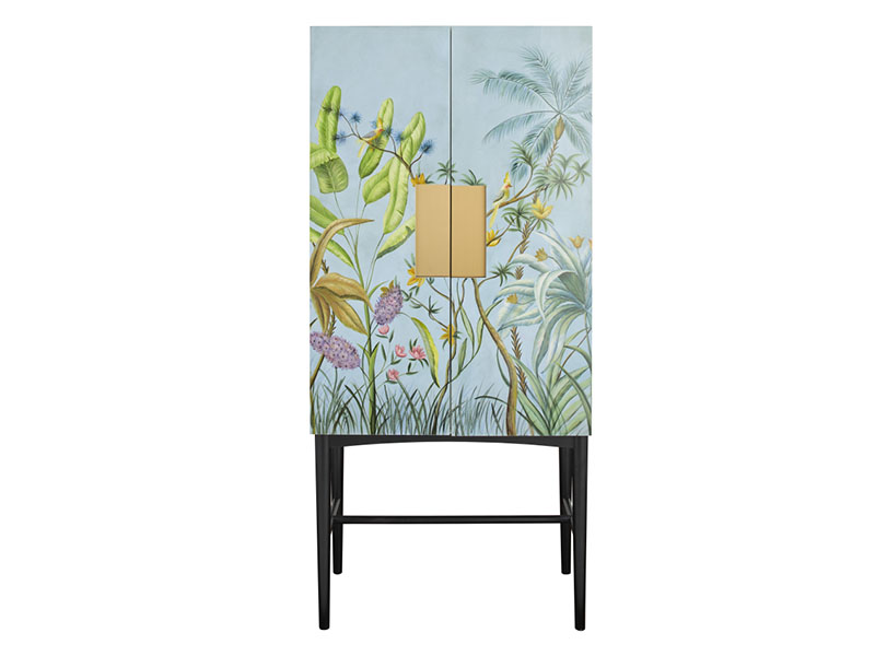Botanical cabinet, handpainted with bronze handles and exclusively designed in-house, $16,490, Indigo Living
