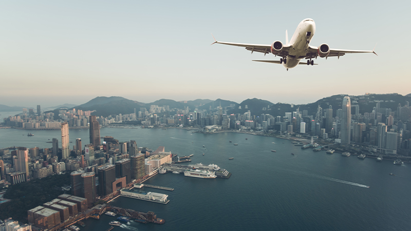transport in hong kong - plane over Hong Kong