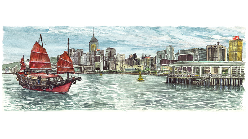 Hong Kong Junk boat by artist Richard Crosbie