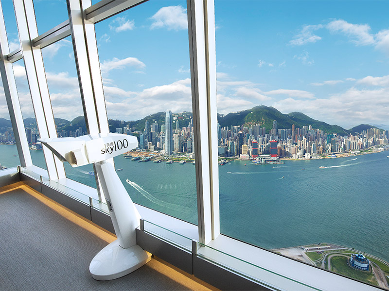 view of Hong Kong from sky100 hong kong observation deck in the International Commerce Centre