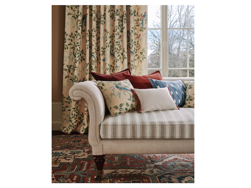 Romaine Stripe by Colefax and Fowler, with an attractive antique look, equally usable as upholstery or drapery, Altfield Interior