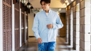 swim shorts and men's linen shirt resort wear